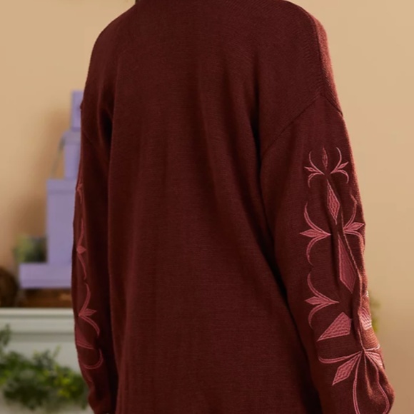 Her Universe Burgundy Cardigan with Pink Embroidery - Picture 3 of 6